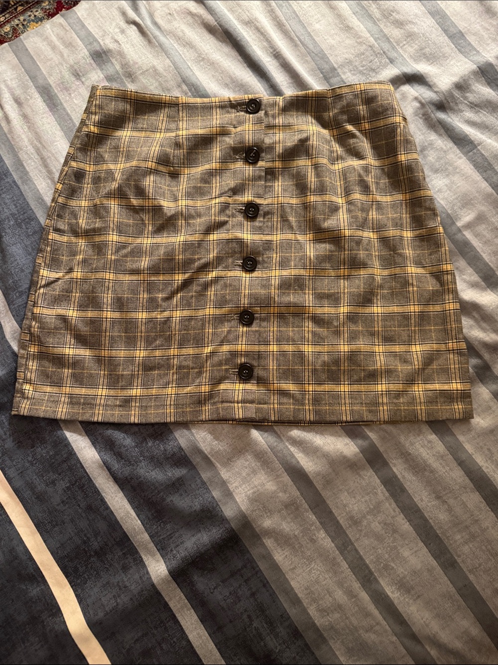 Plaid Button-Front Mini Skirt in Brown and Yellow